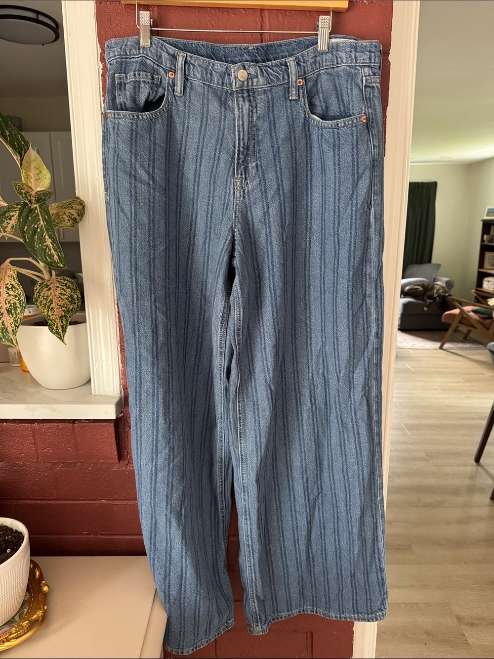 GAP Baggy Mid Rise Blue Pinstripe Relaxed Jeans Size 31 Long